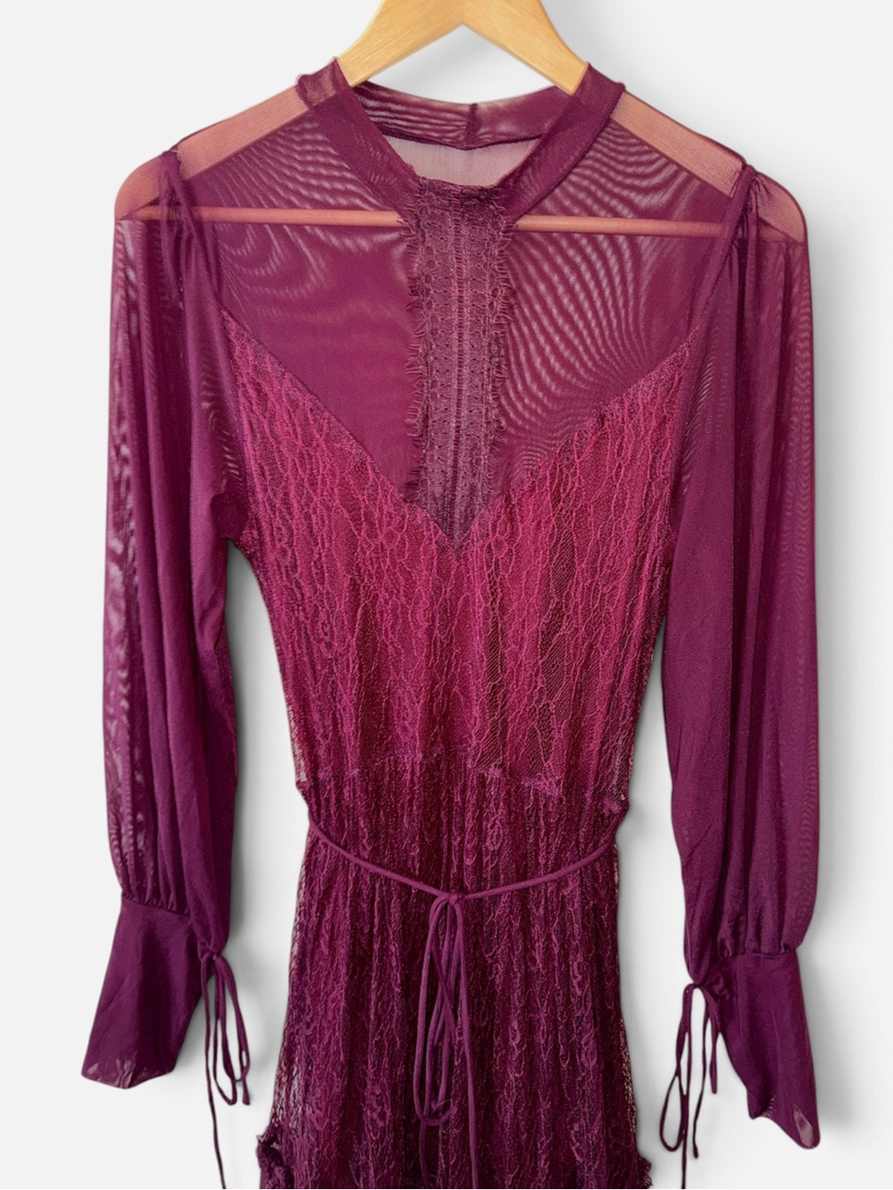 BlackMilk Burgundy Lace Maxi Dress Midnight Ritual Sheer Mesh Long Sleeve M NWOT - Picture 3 of 12